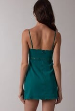 Solid Scallop Cut V Neck Mini Dress