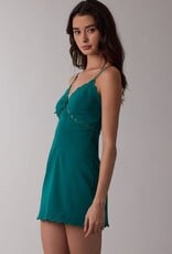 Solid Scallop Cut V Neck Mini Dress