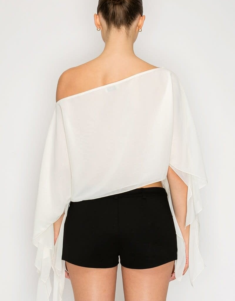 Shea Sheer One Shoulder Drape Crop Top
