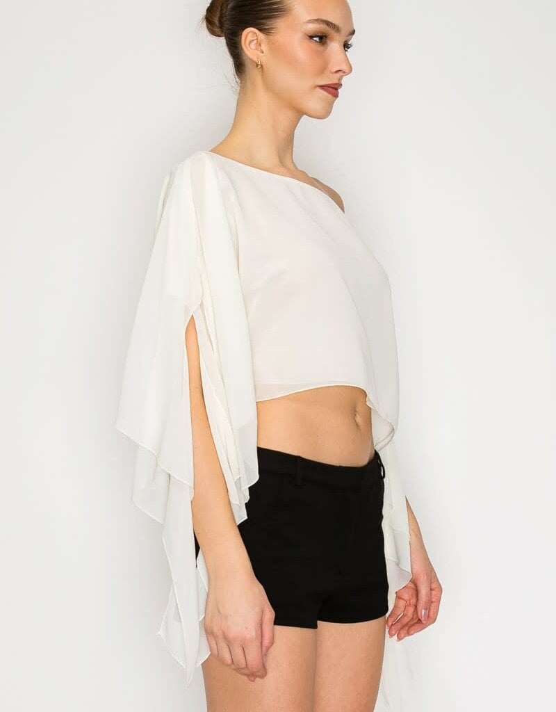 Shea Sheer One Shoulder Drape Crop Top