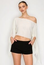 Shea Sheer One Shoulder Drape Crop Top