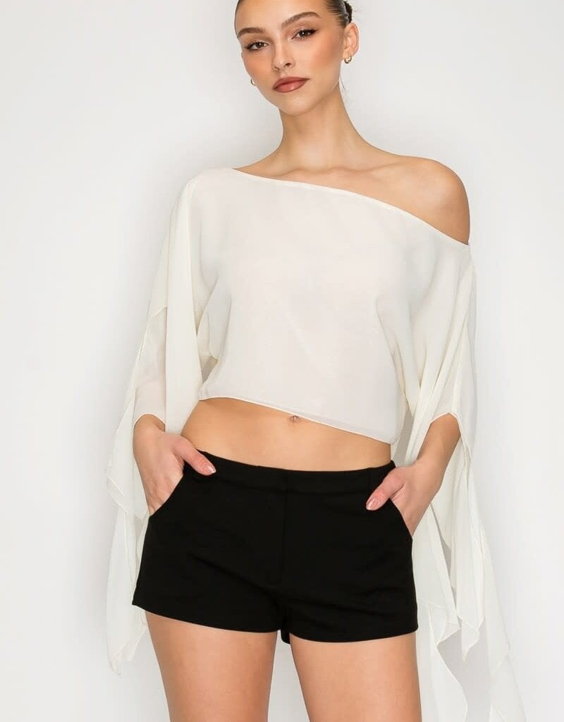 Shea Sheer One Shoulder Drape Crop Top