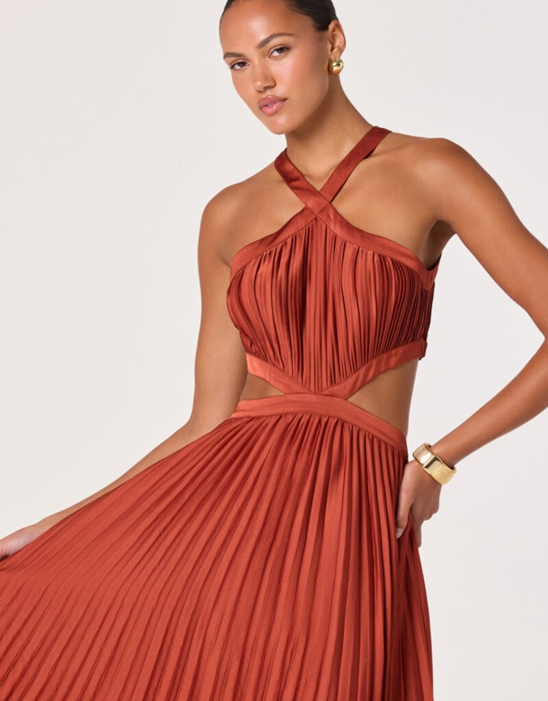 ASTR Vera Cutout High Neck Satin Maxi Dress