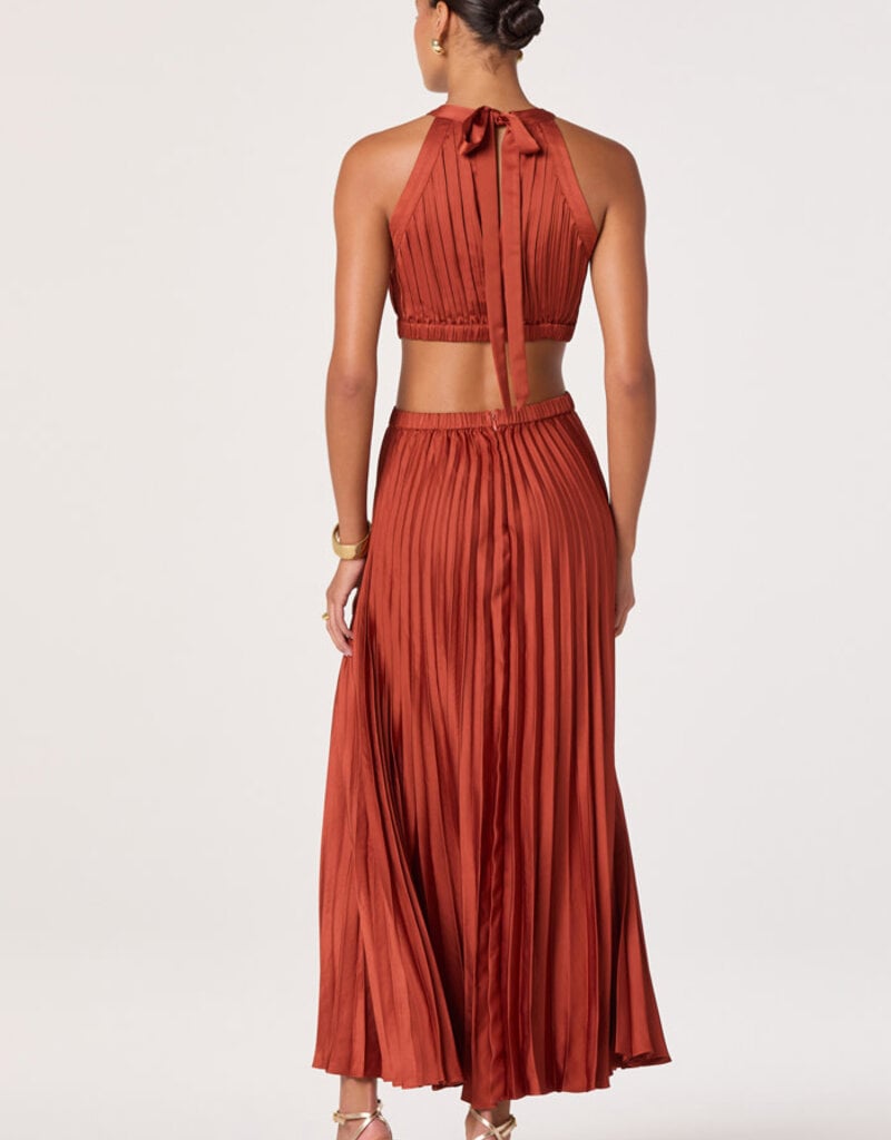 ASTR Vera Cutout High Neck Satin Maxi Dress