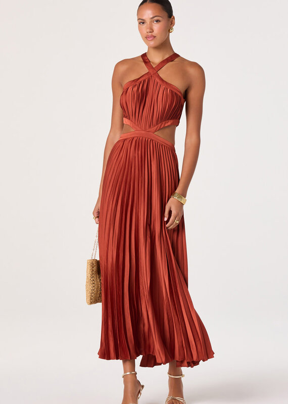 ASTR Vera Cutout High Neck Satin Maxi Dress