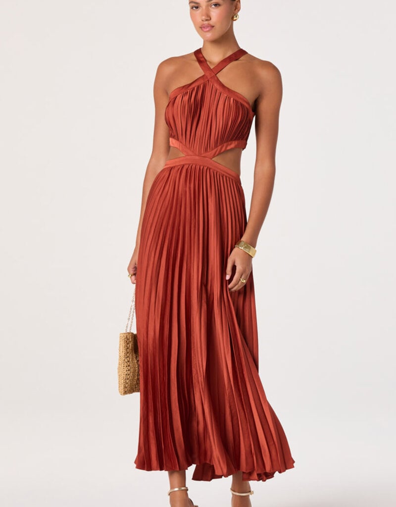 ASTR Vera Cutout High Neck Satin Maxi Dress