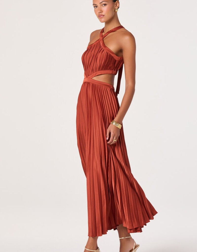 ASTR Vera Cutout High Neck Satin Maxi Dress