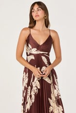ASTR Clea Floral Pleated Satin V Neck Maxi Dress