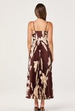 ASTR Clea Floral Pleated Satin V Neck Maxi Dress