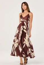 ASTR Clea Floral Pleated Satin V Neck Maxi Dress