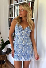 Printed Scallop V Neck Mini Dress