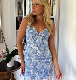 Printed Scallop V Neck Mini Dress