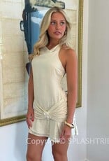Cara Cowl Halter Mini Dress With Brooch Detail