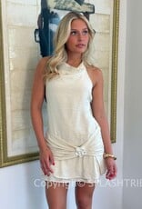 Cara Cowl Halter Mini Dress With Brooch Detail