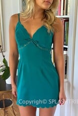 Solid Scallop Cut V Neck Mini Dress
