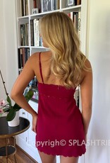 Solid Scallop Cut V Neck Mini Dress