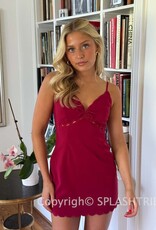 Solid Scallop Cut V Neck Mini Dress