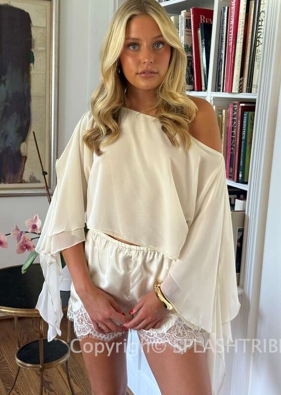 Shea Sheer One Shoulder Drape Crop Top