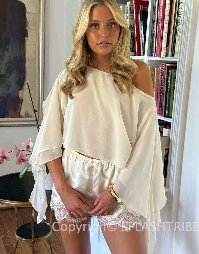 Shea Sheer One Shoulder Drape Crop Top