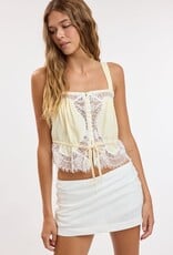 Stripe Waist Tie Lace Cami Crop Top