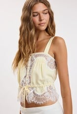 Stripe Waist Tie Lace Cami Crop Top
