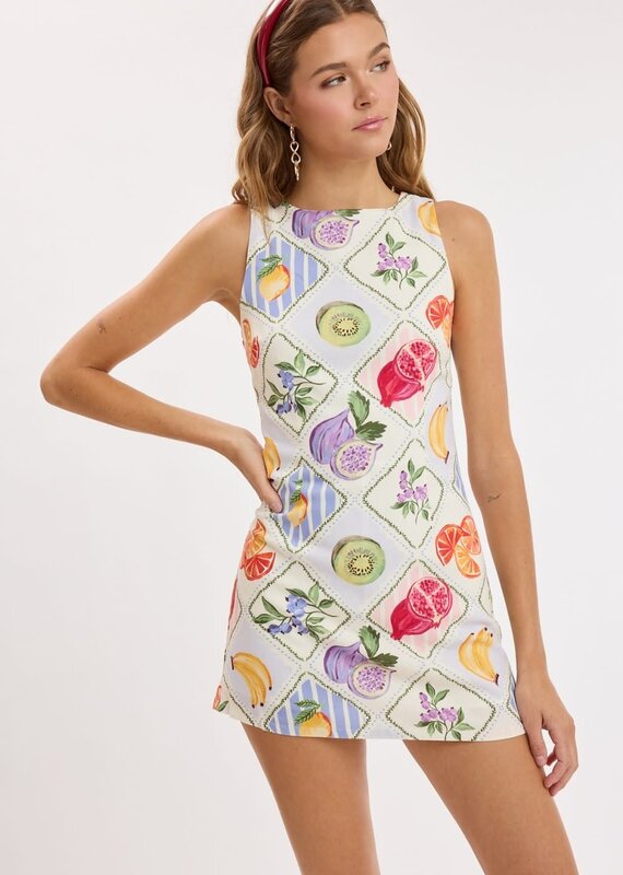 Fruit Set Fitted Sleeveless Shift Mini Dress