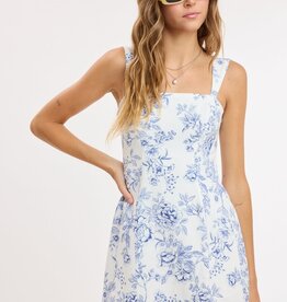 Blue Lipstick Floral Wide Strap Mini Dress