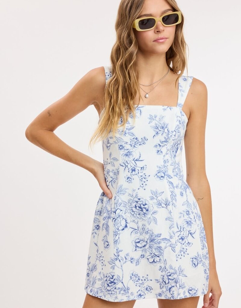 Blue Lipstick Floral Wide Strap Mini Dress