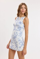 Blue Lipstick Floral Fitted Sleeveless Shift Mini Dress
