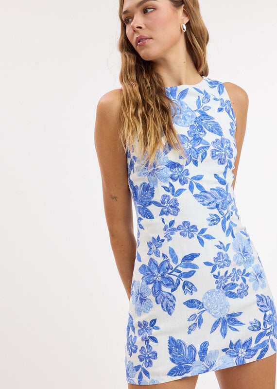 Downy Floral Fitted Sleeveless Shift Mini Dress