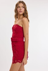 Ava Lace Strapless Belted Skort Mini Dress