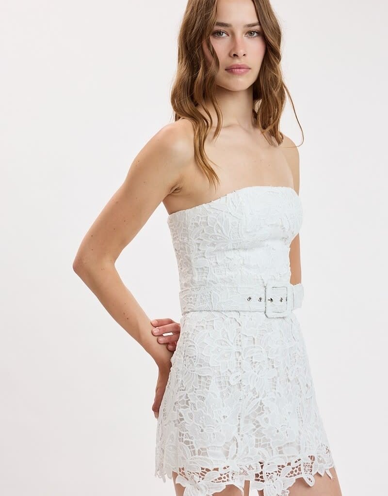 Ava Lace Strapless Belted Skort Mini Dress
