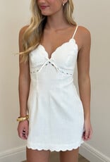 Linen Scallop V Neck Mini Dress