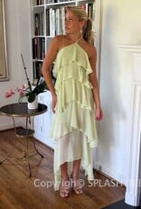 Nina Halter Ruffled High Low Maxi Dress