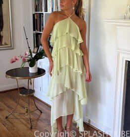 Nina Halter Ruffled High Low Maxi Dress