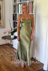 Satin Ruched Bust Twist Back Maxi Dress