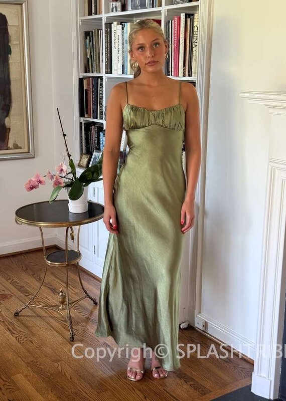Satin Ruched Bust Twist Back Maxi Dress