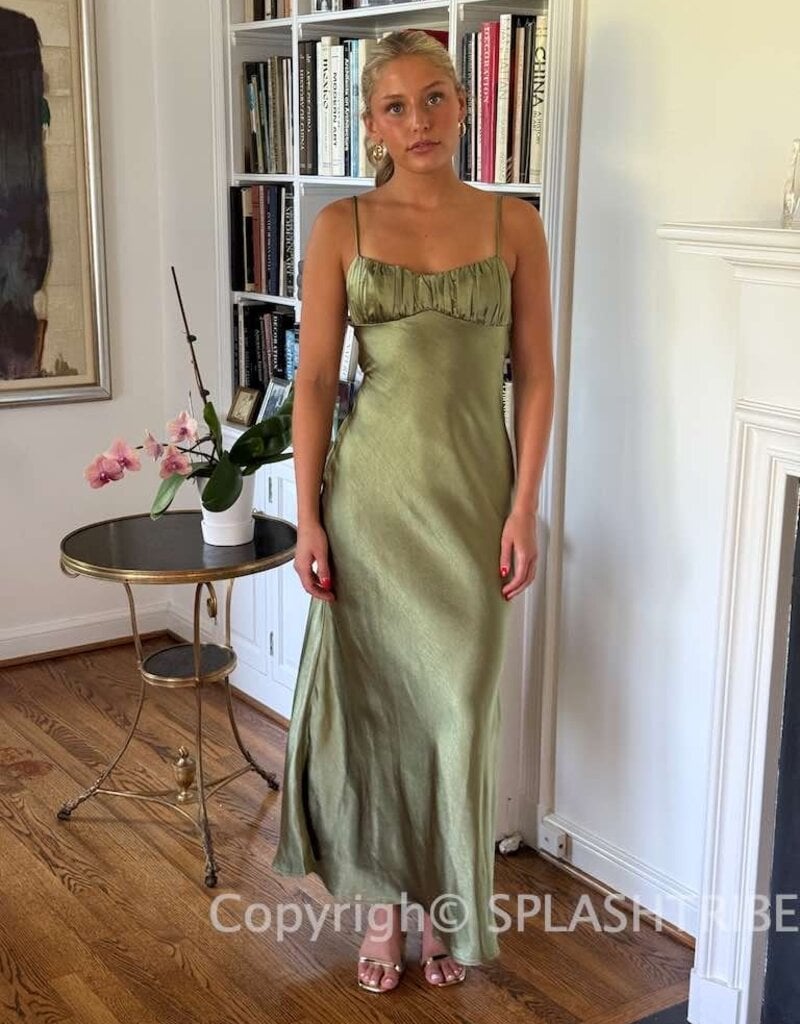 Satin Ruched Bust Twist Back Maxi Dress