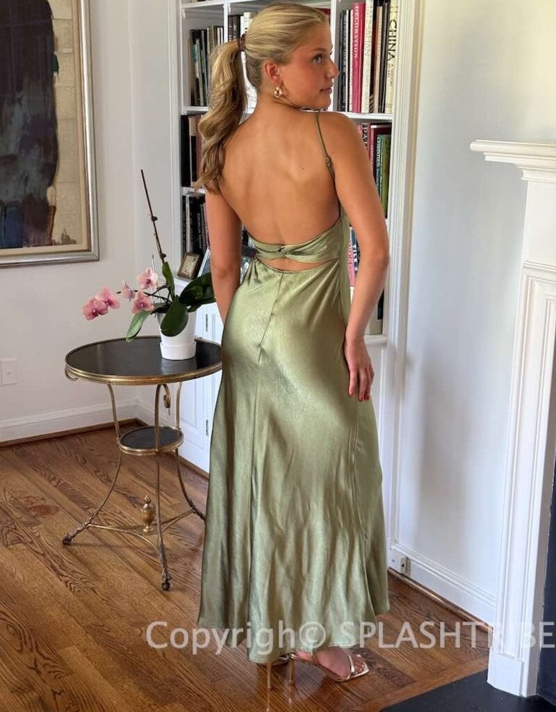 Satin Ruched Bust Twist Back Maxi Dress