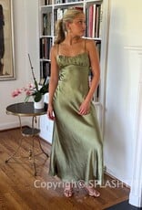 Satin Ruched Bust Twist Back Maxi Dress