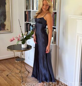 Satin Ruched Bust Twist Back Maxi Dress