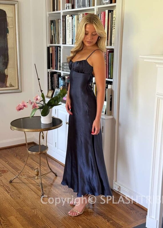 Satin Ruched Bust Twist Back Maxi Dress