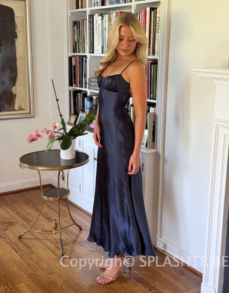 Satin Ruched Bust Twist Back Maxi Dress