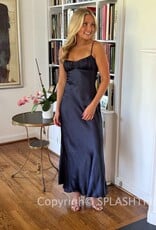 Satin Ruched Bust Twist Back Maxi Dress