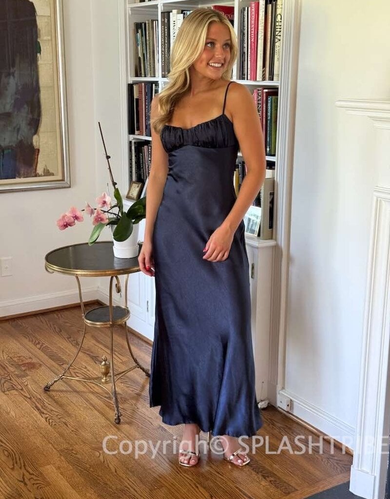 Satin Ruched Bust Twist Back Maxi Dress