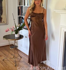 Satin Ruched Bust Twist Back Maxi Dress