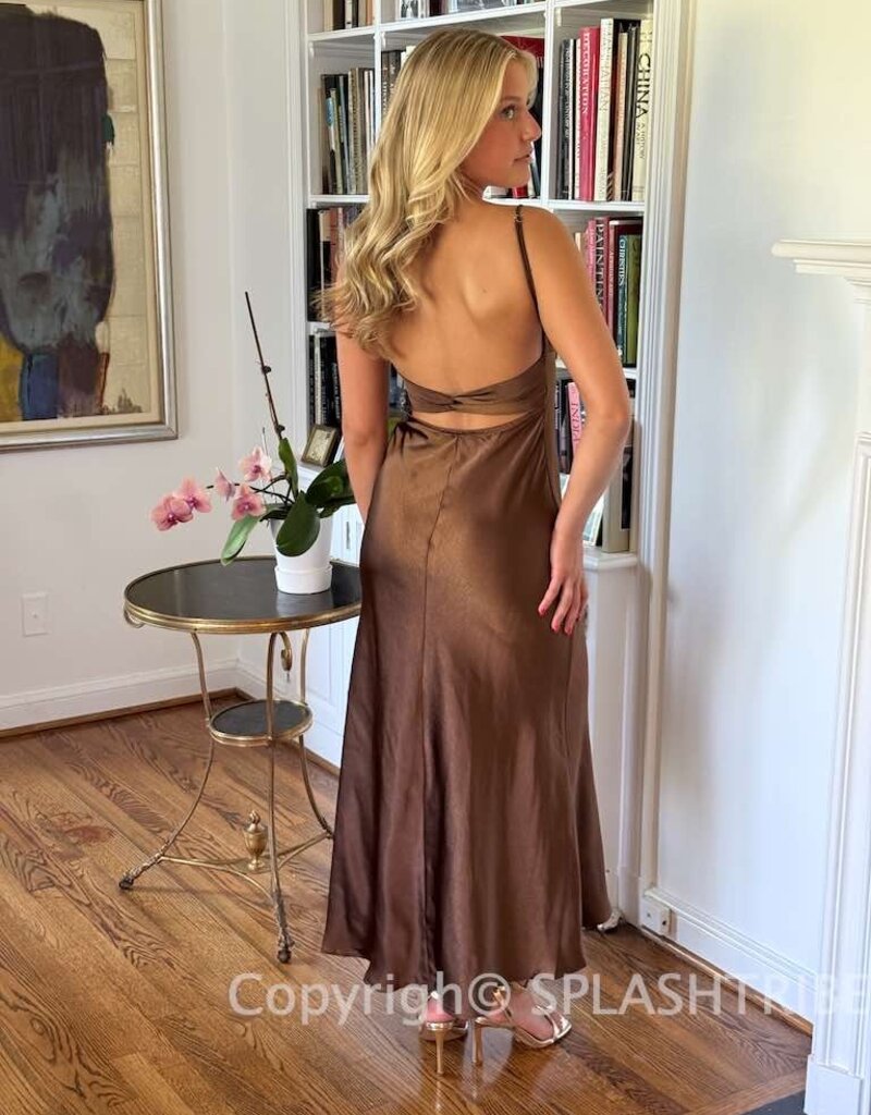 Satin Ruched Bust Twist Back Maxi Dress