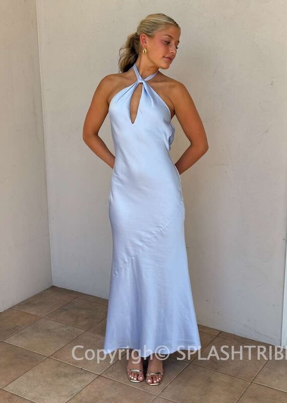 Tessa Satin Keyhole Halter Maxi Dress