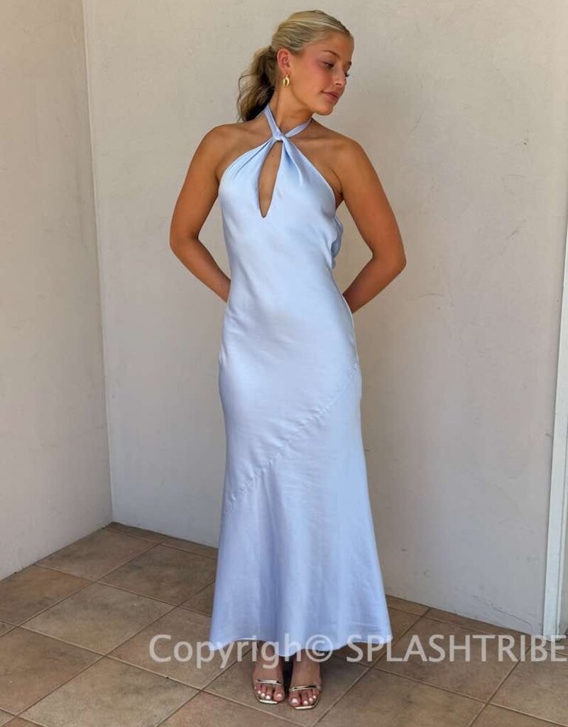Tessa Satin Keyhole Halter Maxi Dress