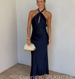 Tessa Satin Keyhole Halter Maxi Dress